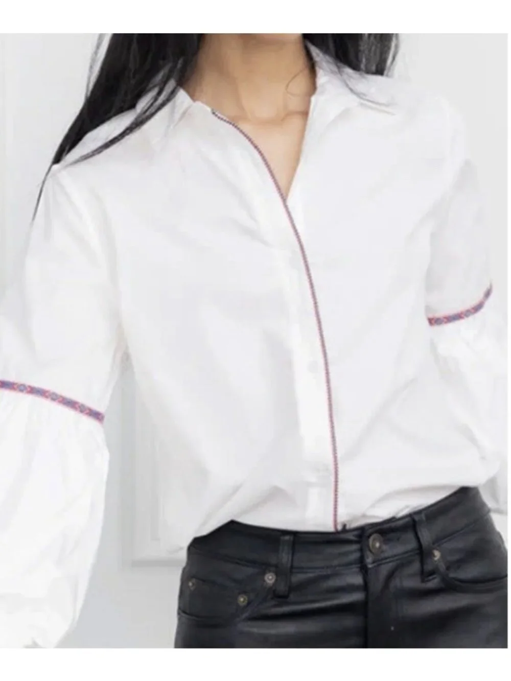 Tuckernuck Rochelle Behrens The Molly Shirt Women’s Size L White Puff Sleeve